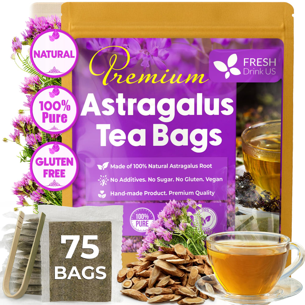 FRESHDRINKUS front packaging showing 75 tea bags and product name, clear benefits