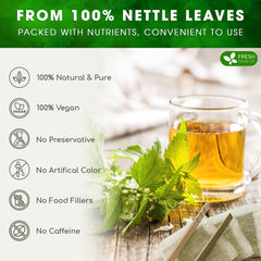 FreshDrinkUS brewed nettle tea in a glass cup demonstrating clear steep