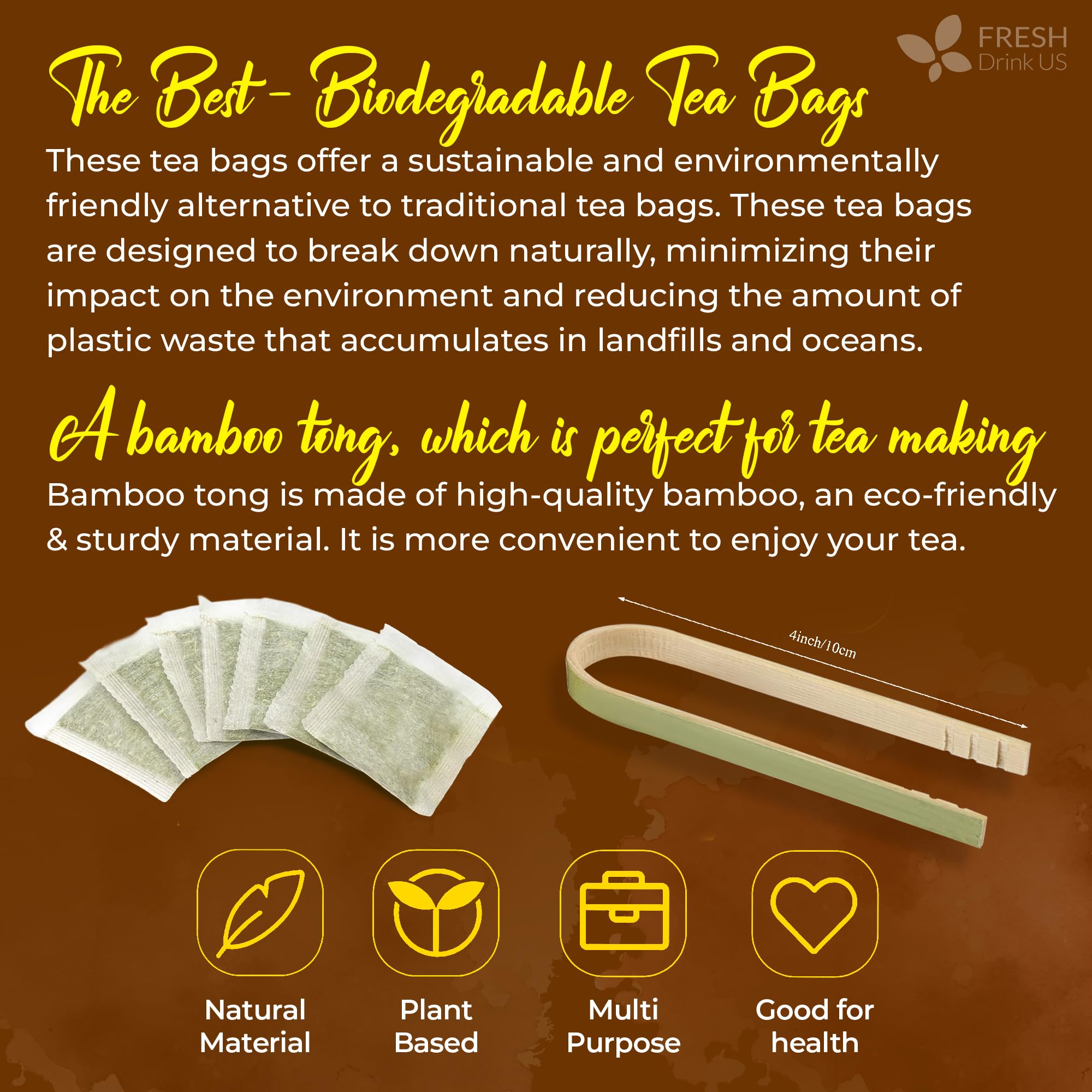 Hand holding a FRESHDRINKUS tea bag beside a ruler for size and portion clarity