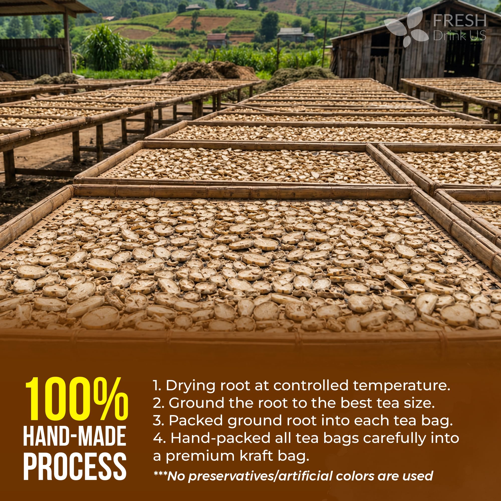 Biodegradable corn-fiber FRESHDRINKUS tea bag material demonstrating eco benefit