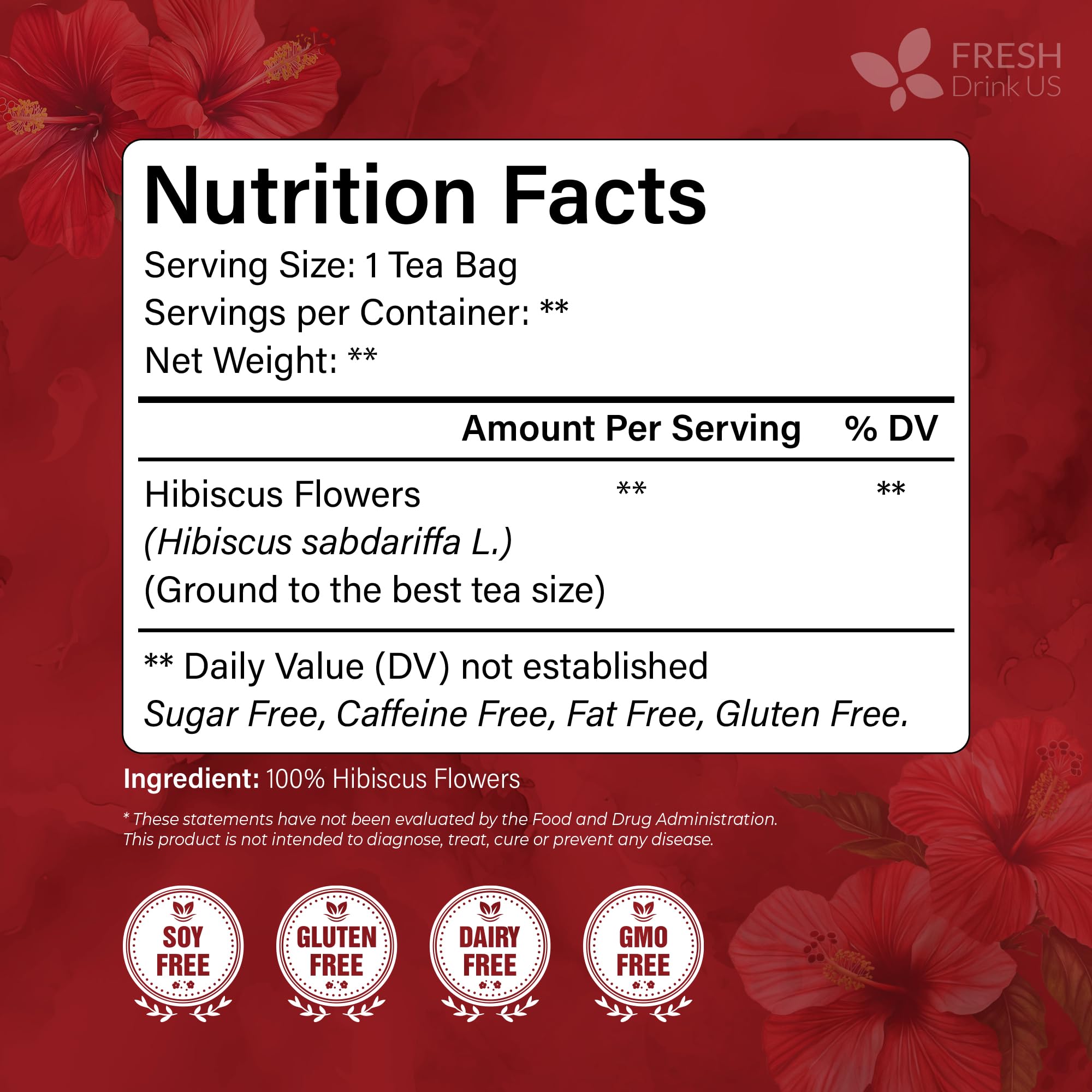 FreshDrinkUS close-up of dried hibiscus flowers displaying natural texture and purity