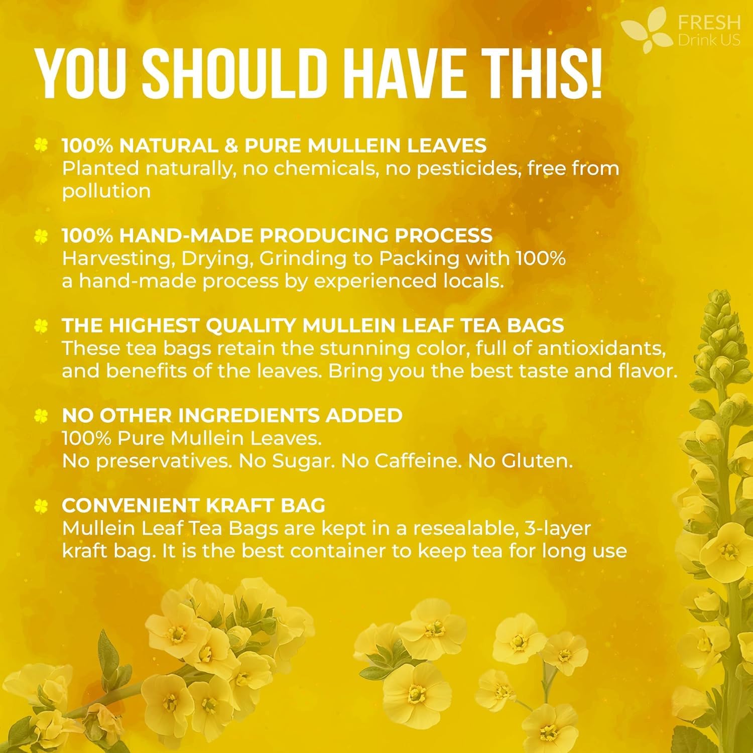 FRESHDRINKUS dried mullein leaves texture emphasizing natural purity and quality