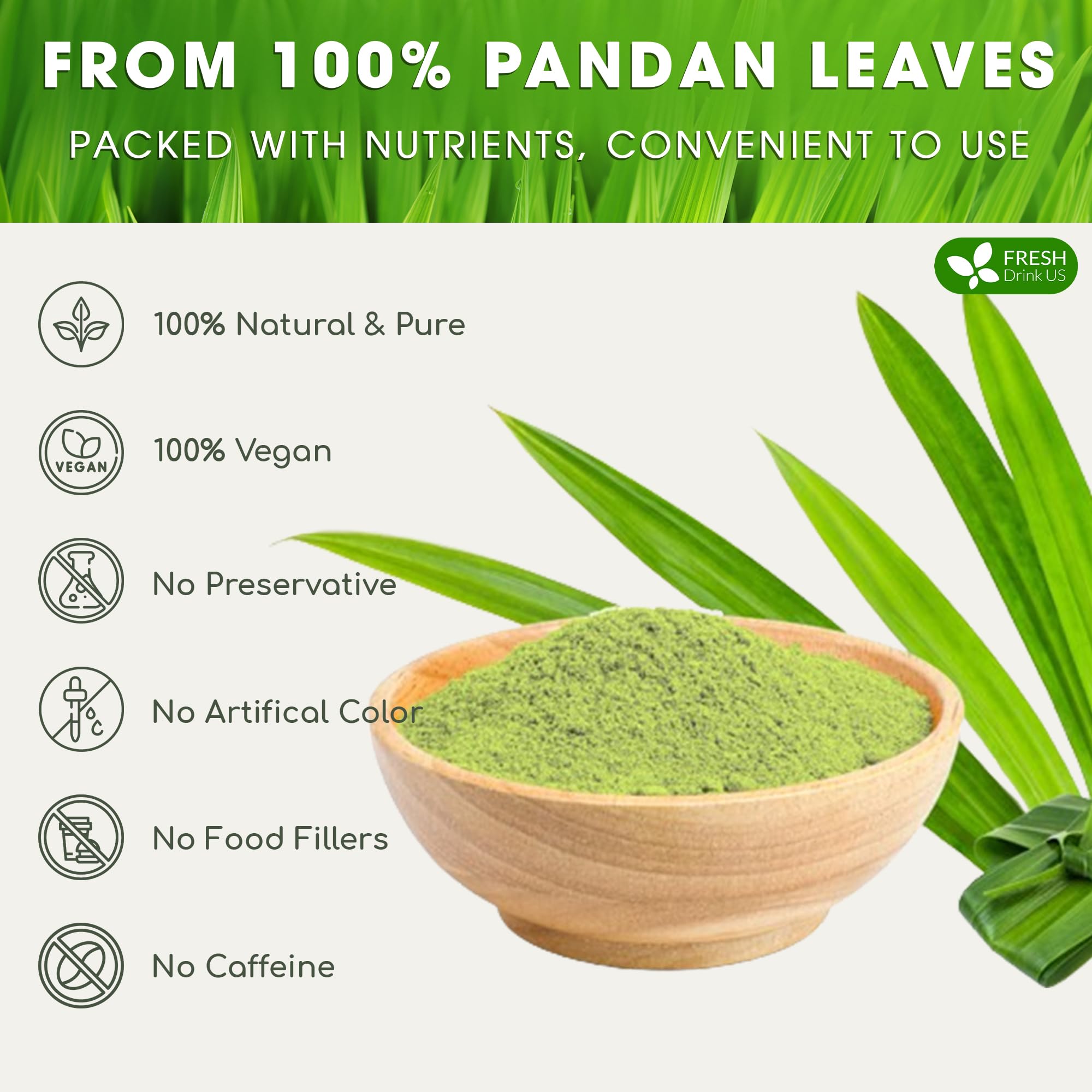 FRESHDRINKUS spoon with measured pandan powder showing portion control
