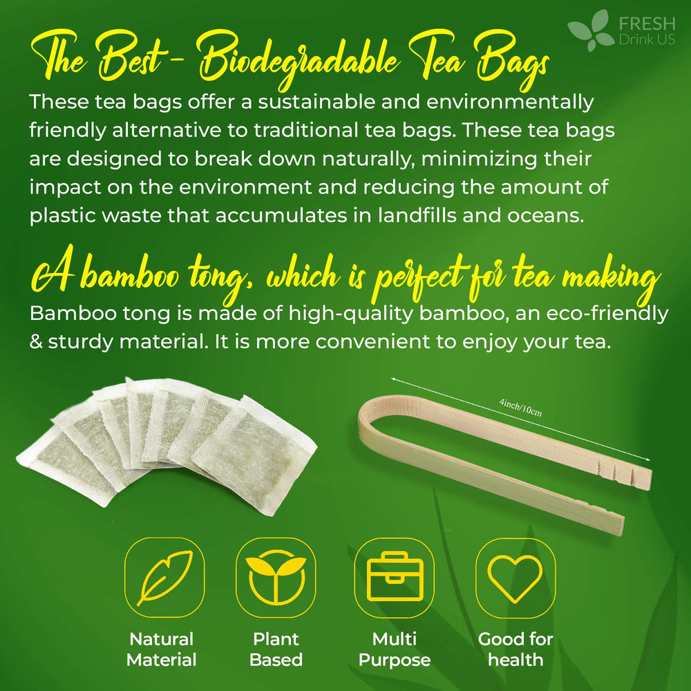 Hand holding a FRESHDRINKUS tea bag next to a ruler for size comparison and portion clarity benefit