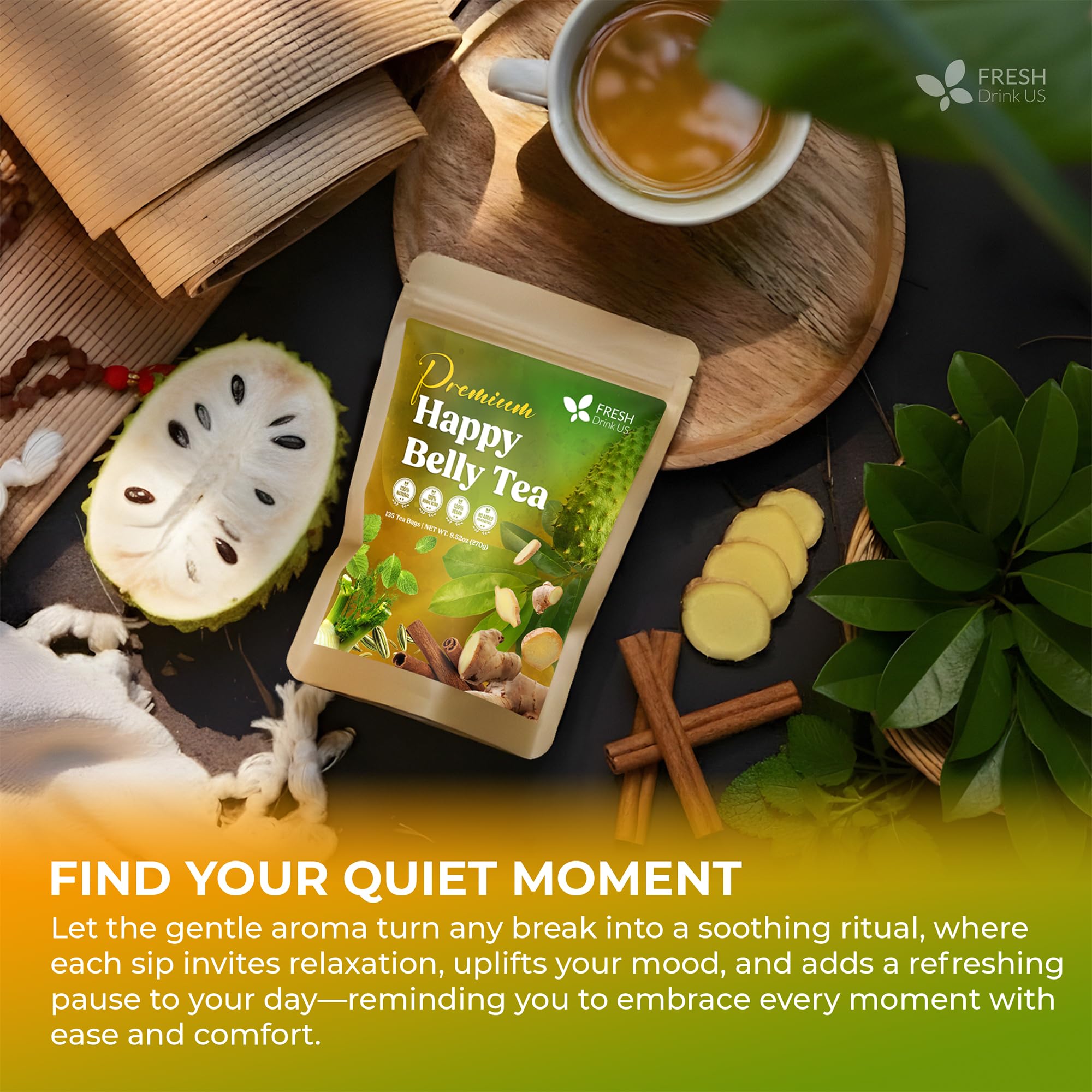 FRESHDRINKUS tea bag in hand to show 75-count size and portability