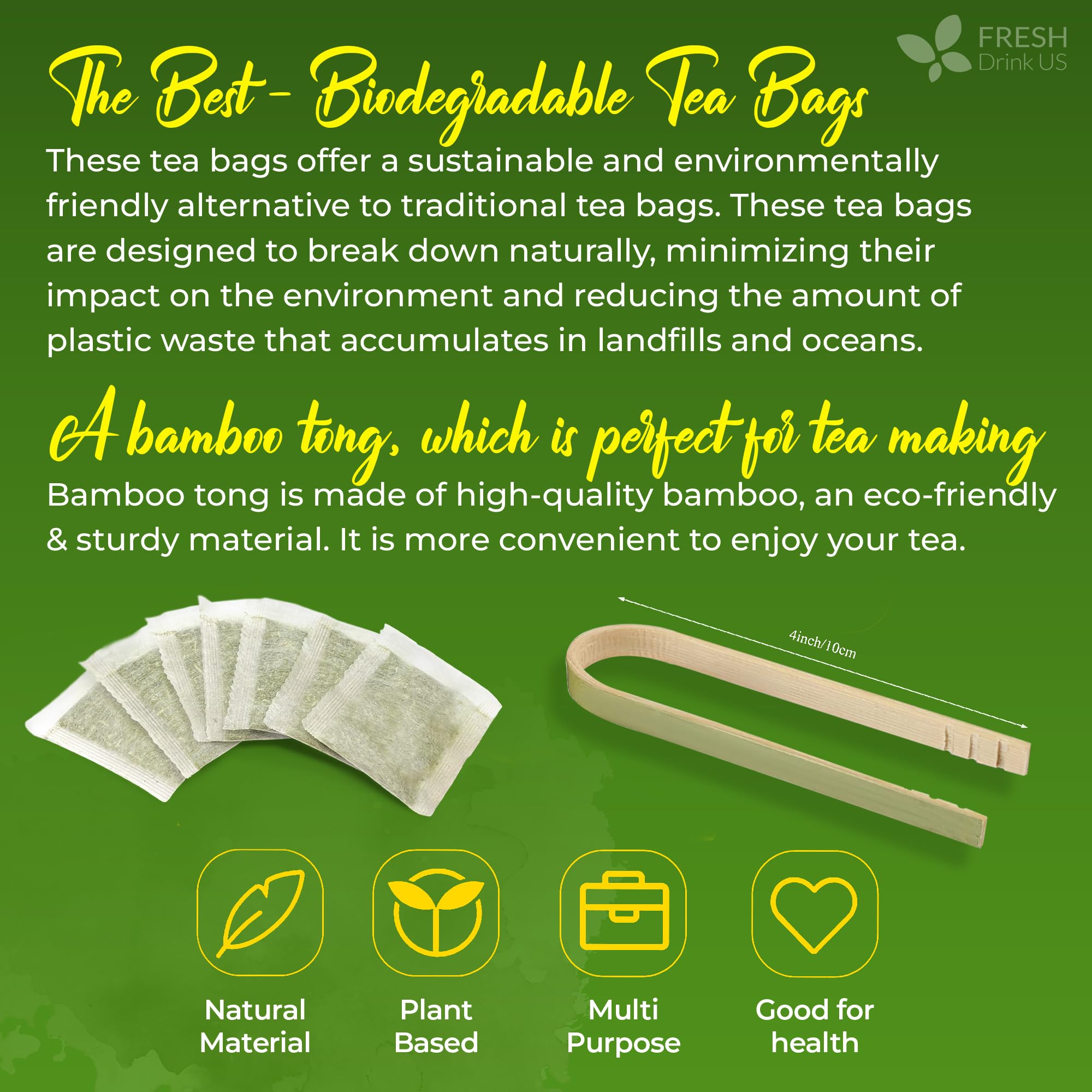 FreshDrinkUS tea pouch beside a standard cup to show product size and count