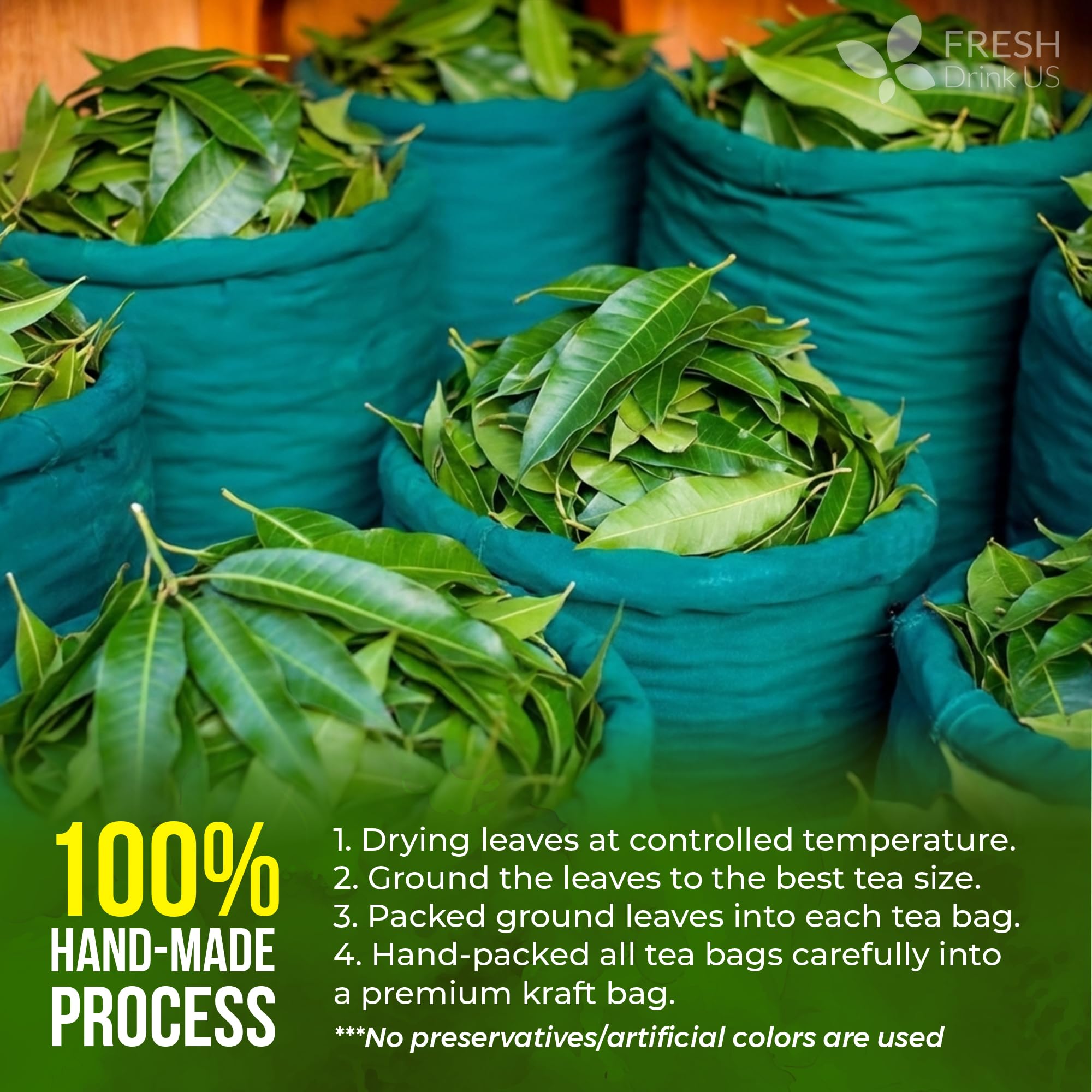 FRESHDRINKUS tea bag steeping in cup showing easy preparation and quick brewing benefit