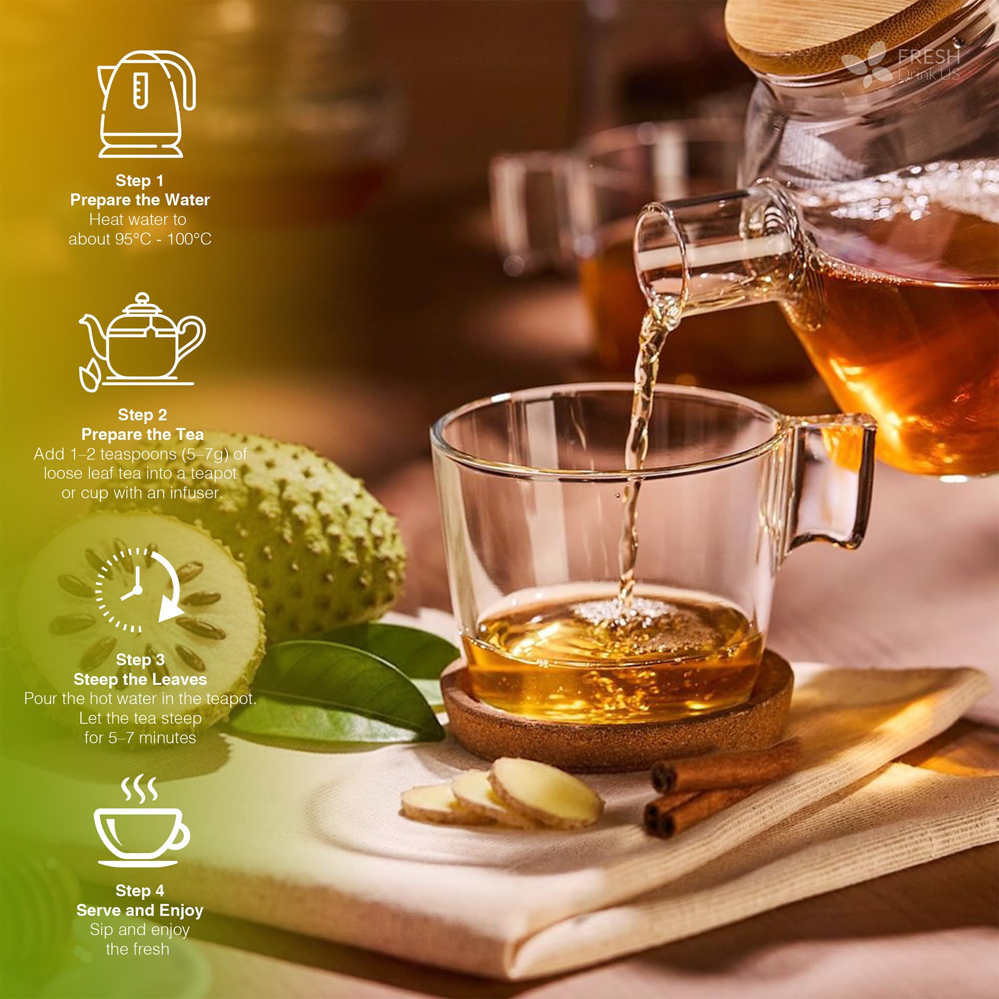 FRESHDRINKUS close texture of soursop leaves showing natural quality