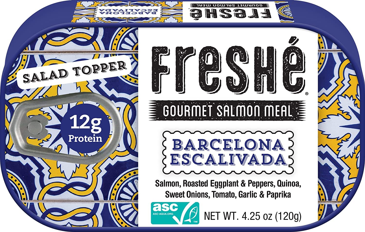 Freshé Barcelona Escalivada open tin with roasted vegetables for bold flavor