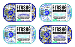 Freshé front packaging four-pack showing variety and portability benefits