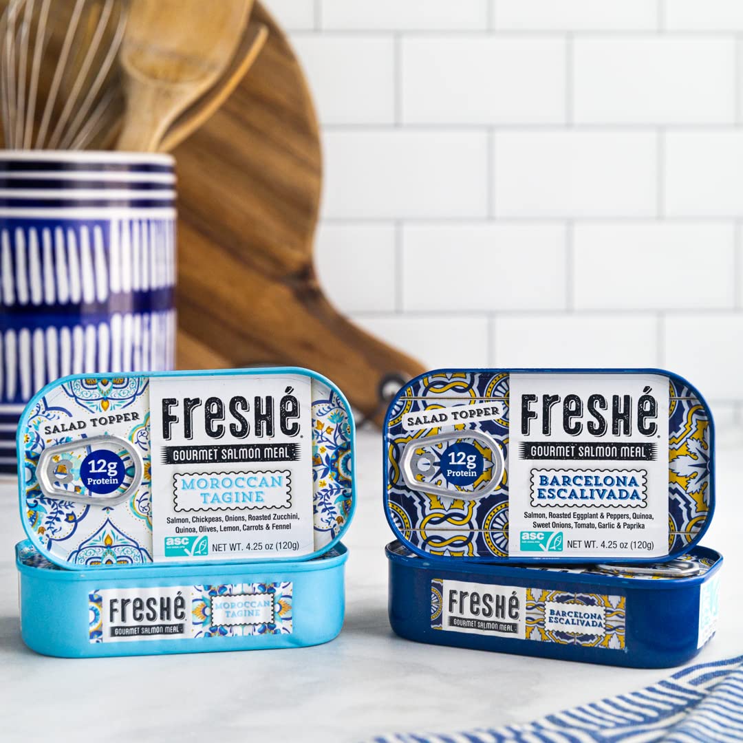 Freshé Moroccan Tagine open tin showing spiced salmon for savory richness