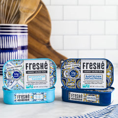 Freshé Moroccan Tagine open tin showing spiced salmon for savory richness