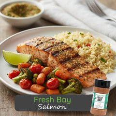 FreshJax seasoned shrimp plated, highlighting seafood seasoning delivering bright flavor