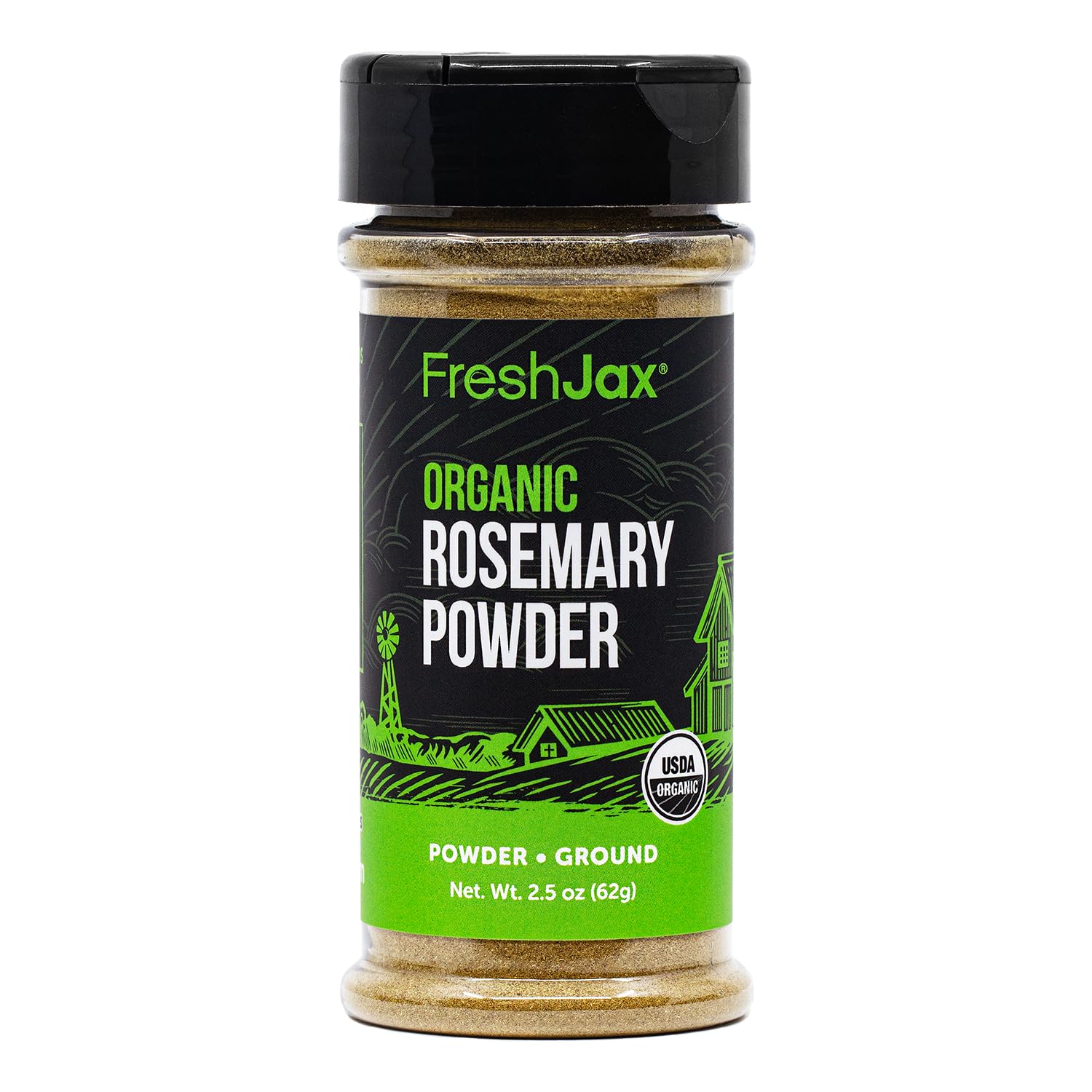 FreshJax front jar view showing label and size, convenient organic seasoning