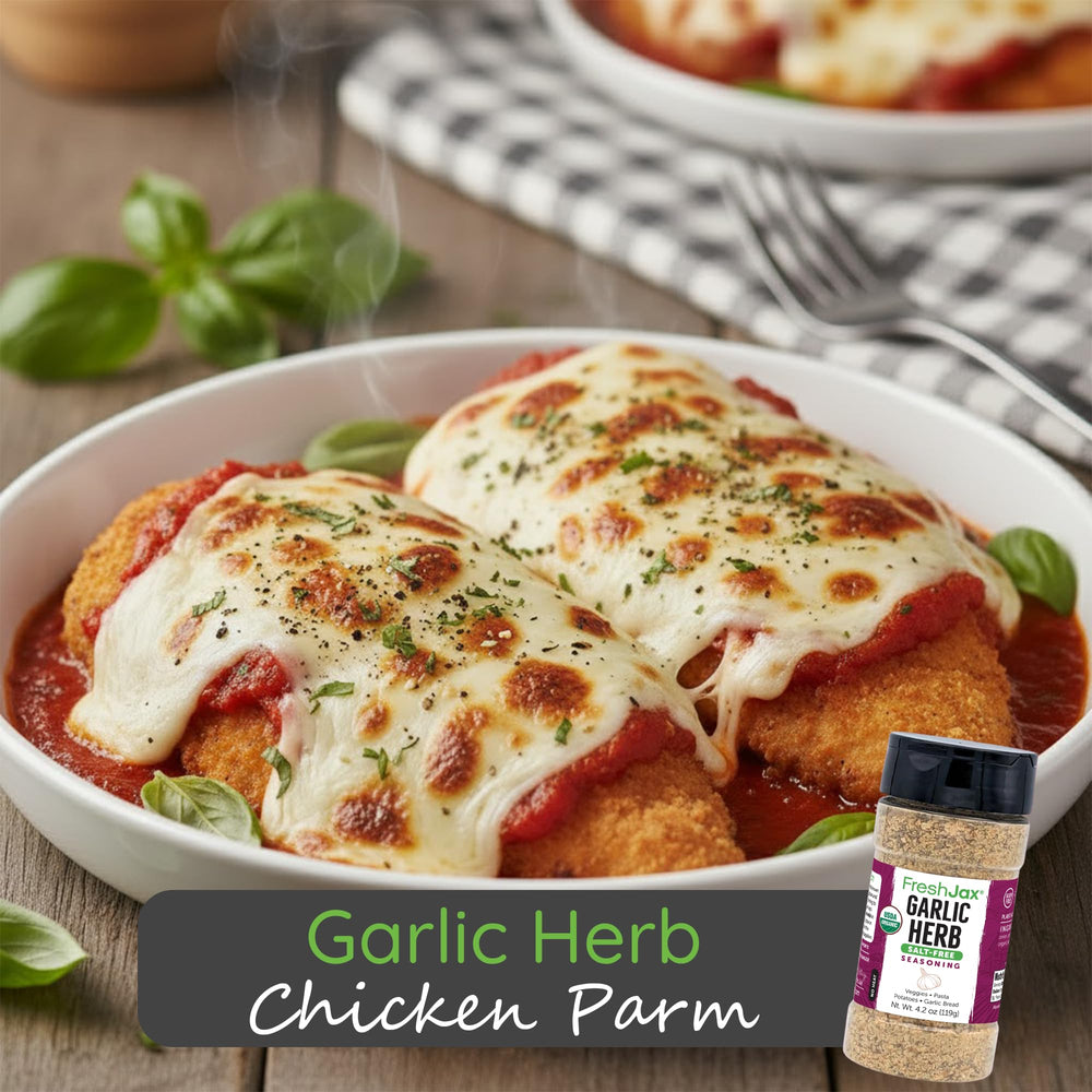 FreshJax being sprinkled on chicken demonstrating savory crust benefit