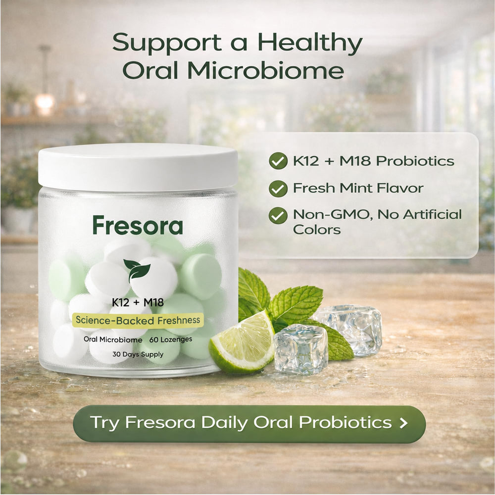 Fresora single mint close-up highlighting size and chewable texture for discreet use