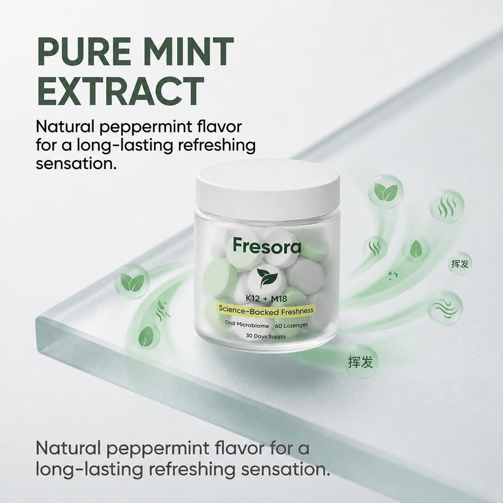 Fresora texture detail of a mint surface showing smooth dissolve and pleasant mouthfeel