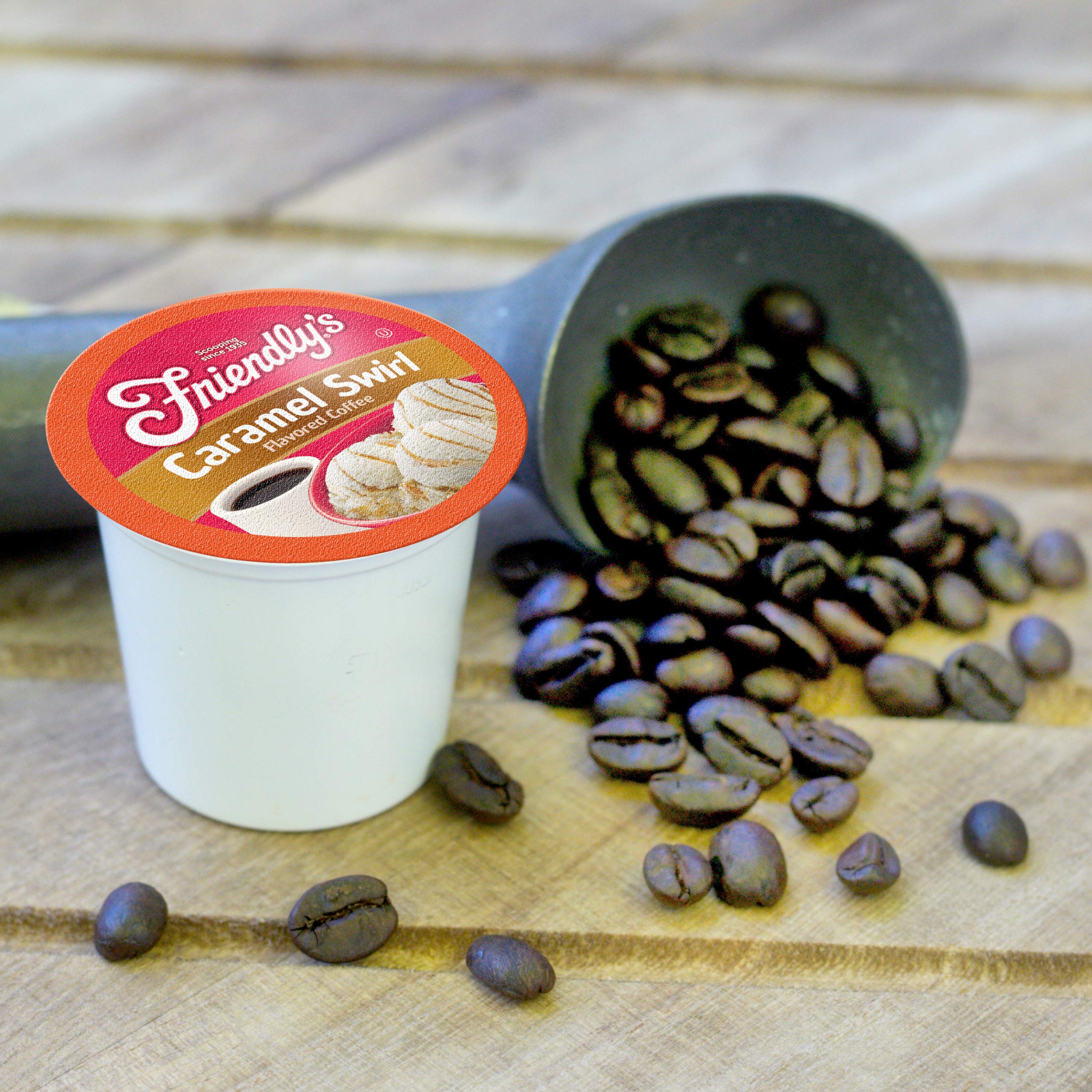 Friendly's coffee pouring into mug demonstrating fresh, convenient serving
