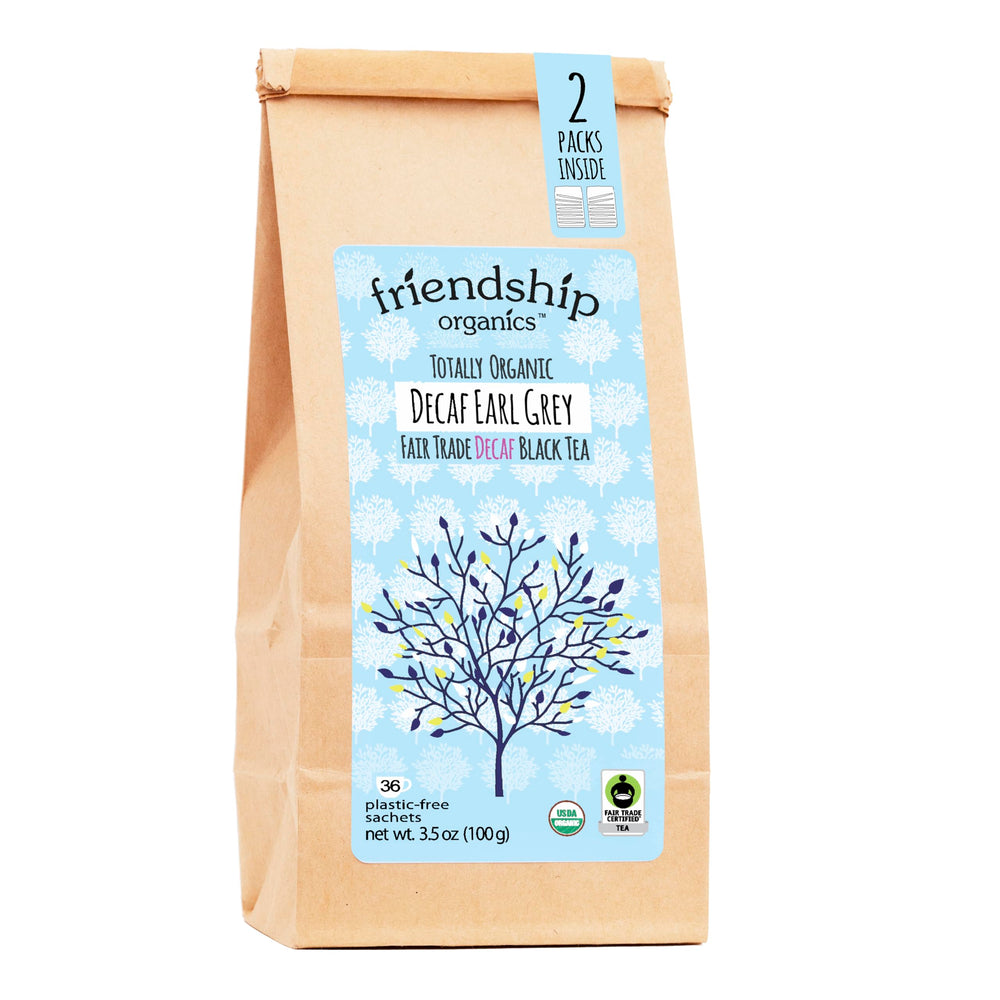 Friendship Organics front packaging showing 36-count Twinpack and certifications, clear benefits
