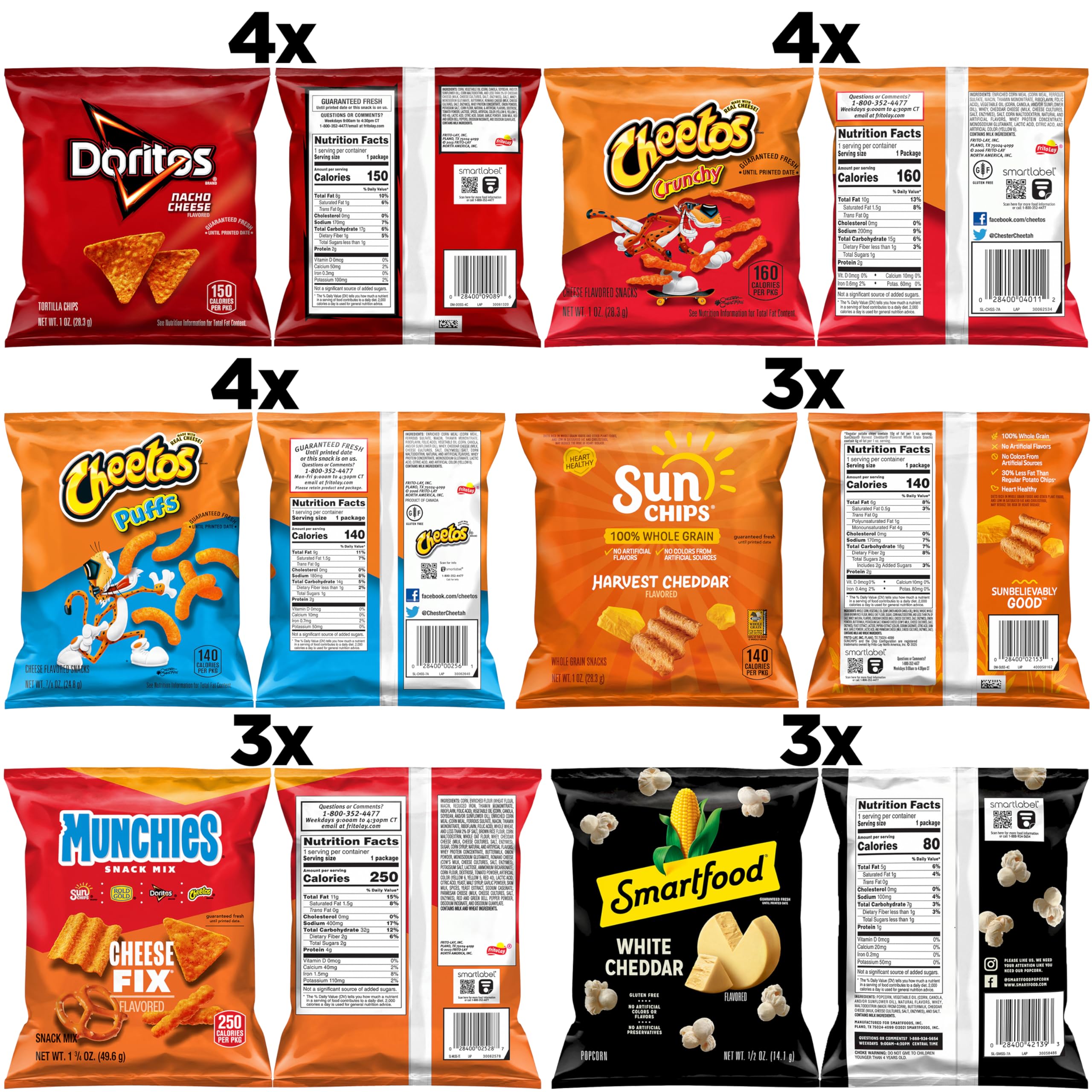 Frito-Lay inner single-serve bags laid out to show included varieties and counts