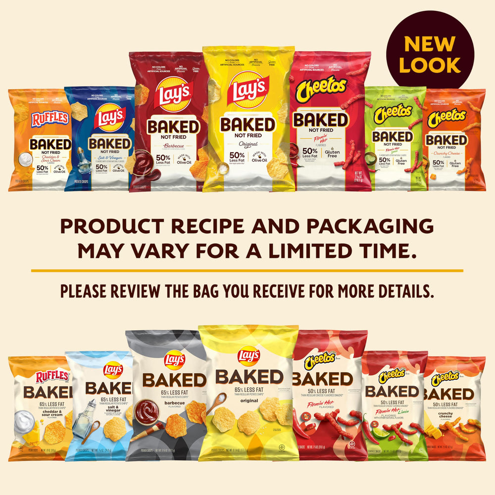 Frito-Lay close-up of Baked Lay's Original bag highlighting crisp potato flavor and portability