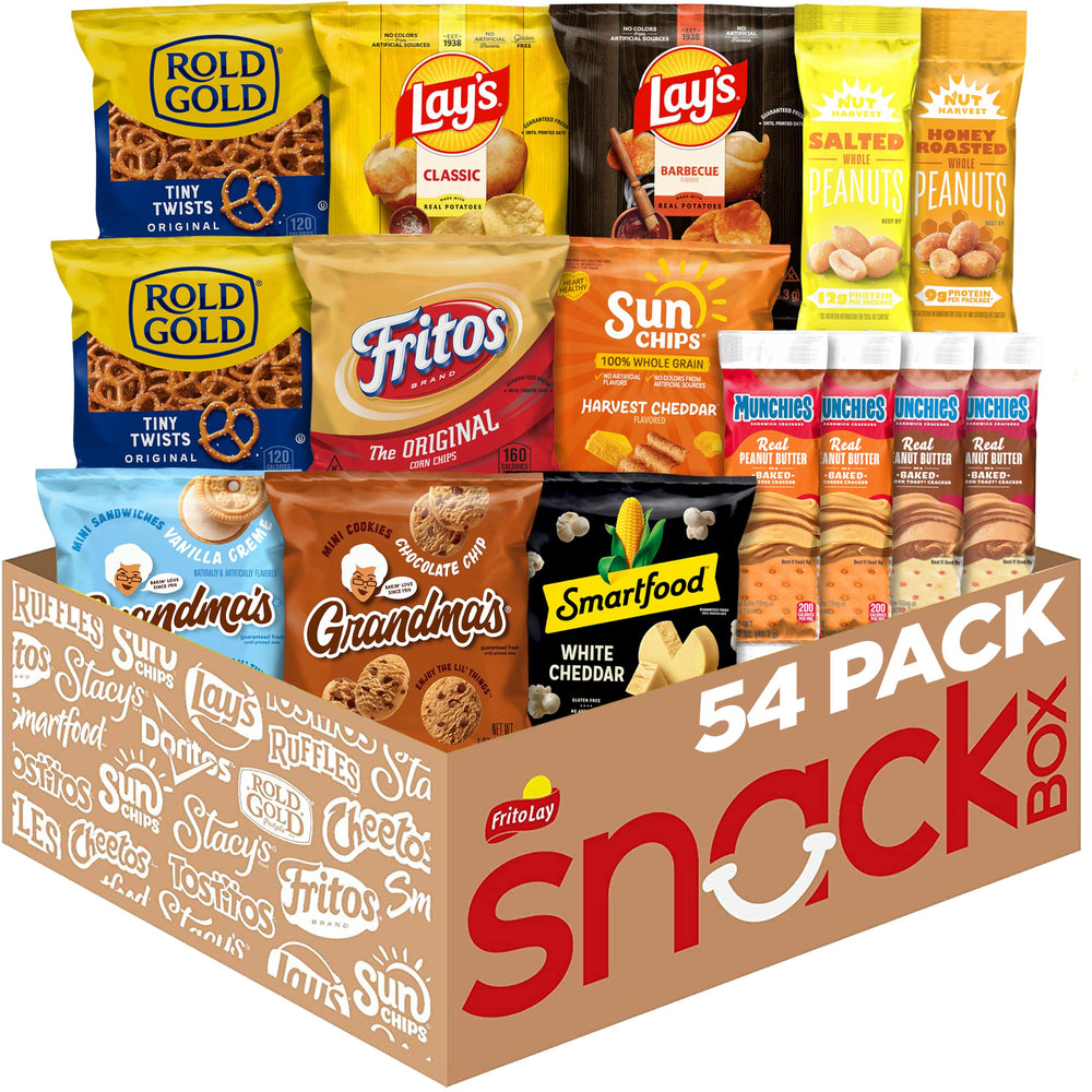 Frito Lay variety box front view showing full 50-count package for easy gifting