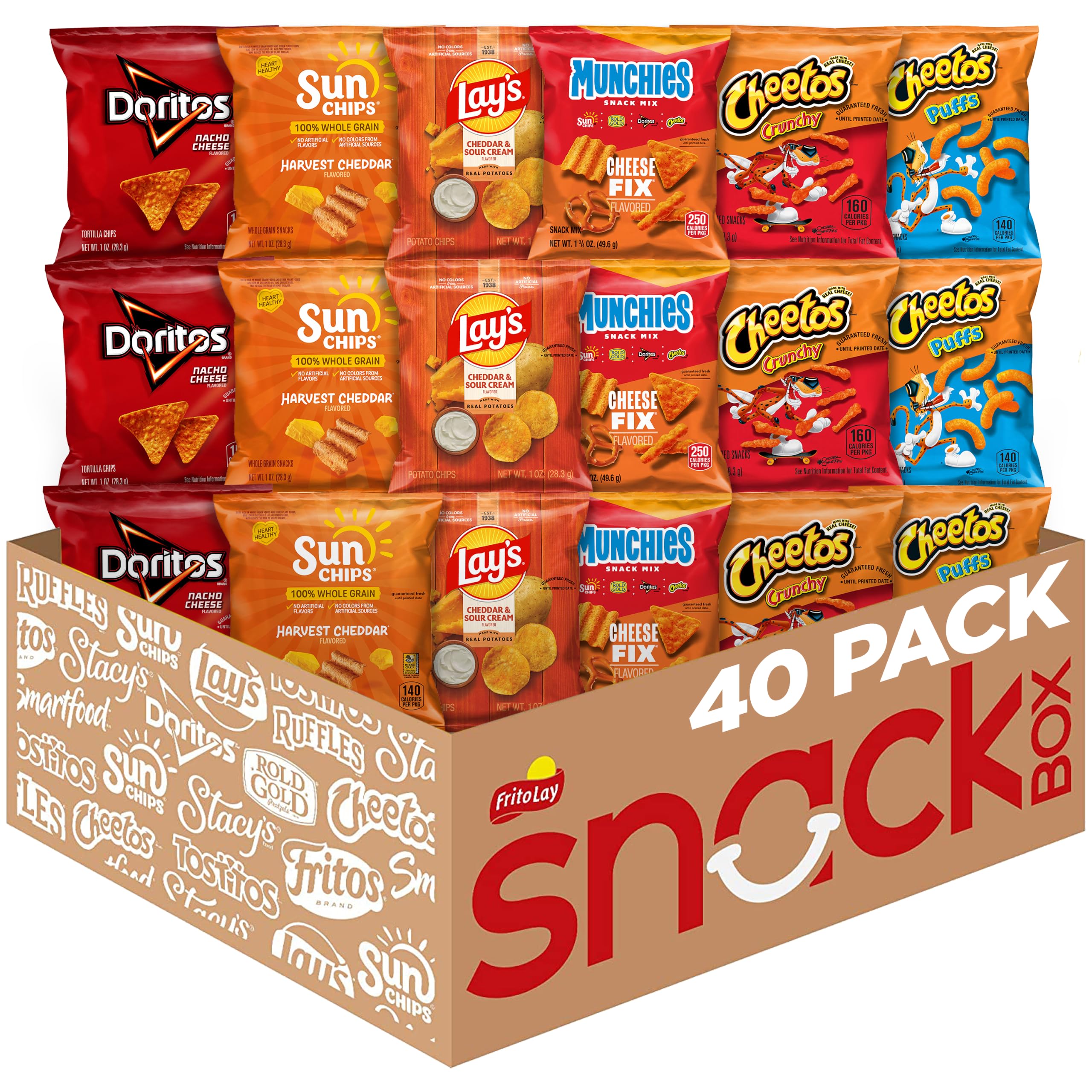 Frito Lay front packaging showing the 40-count cheesy mix, ideal for stocking