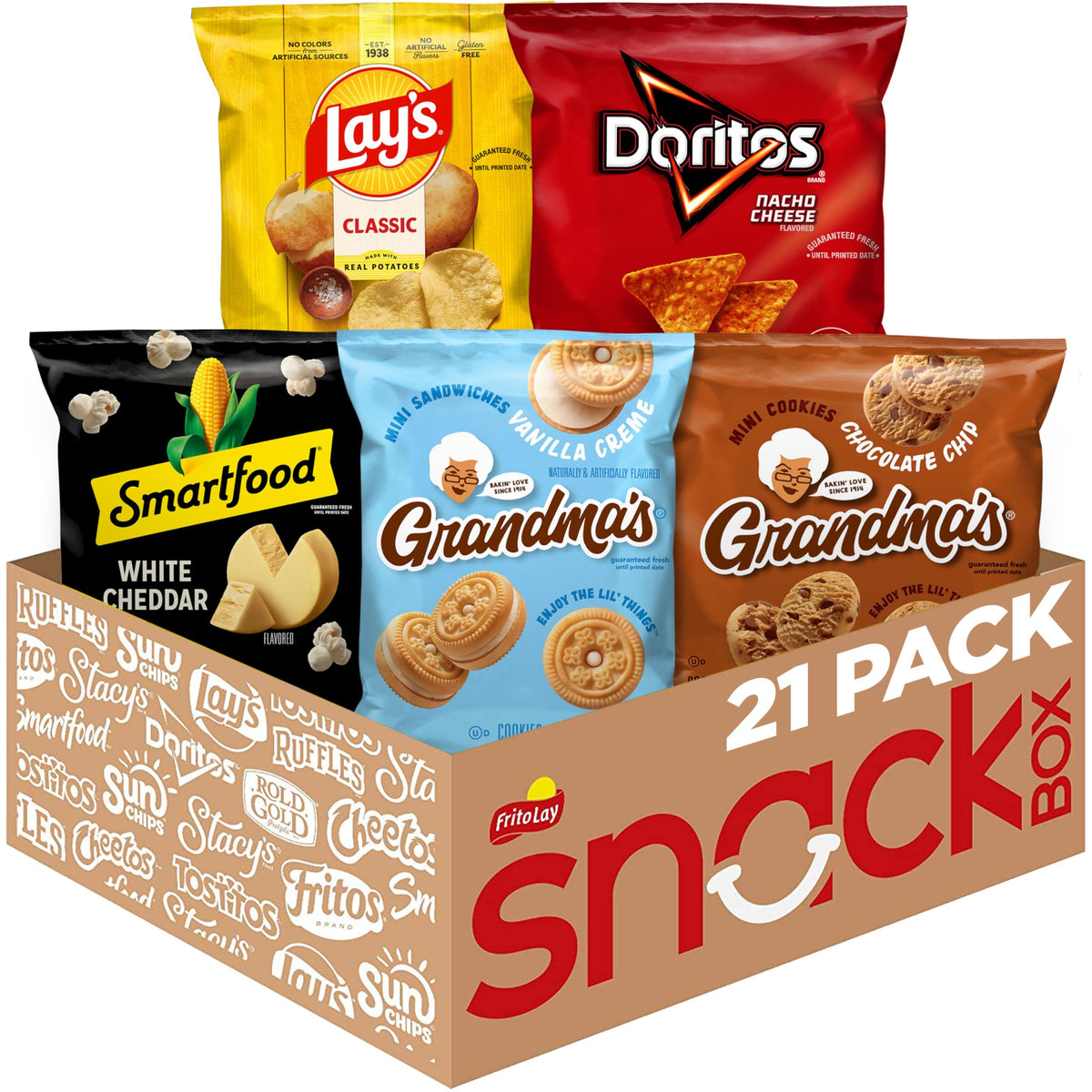 Frito‑Lay front packaging showing full 21 count assortment and easy grab convenience