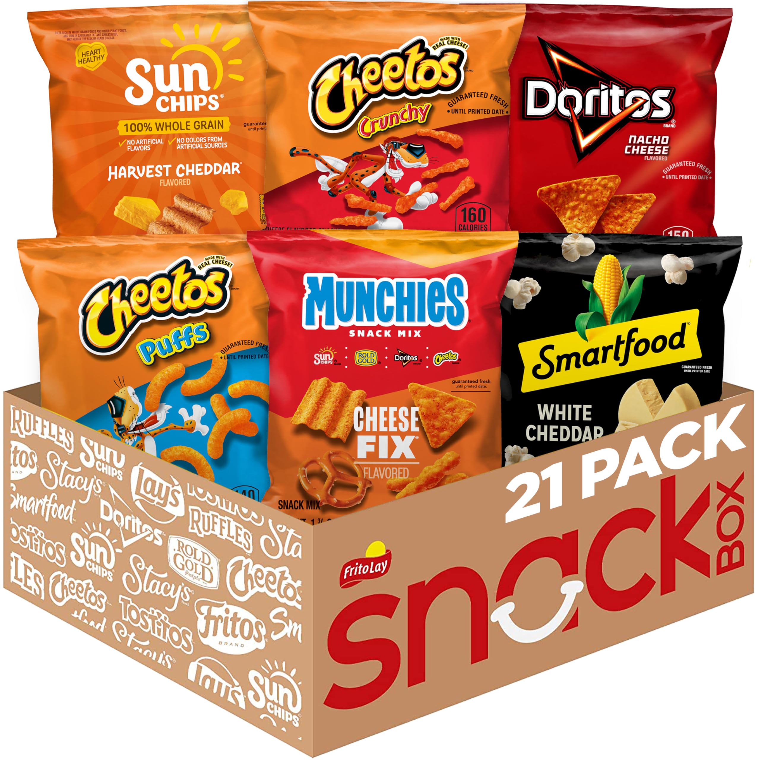 Frito-Lay front packaging showing full 21-count assortment and convenience