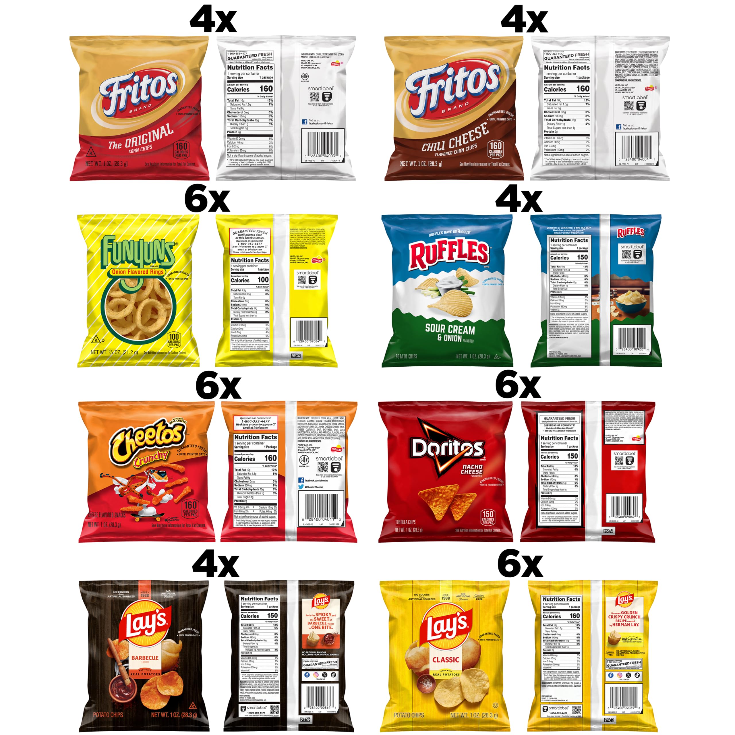 Frito-Lay variety pack opened to reveal assorted single-serve bags for easy serving