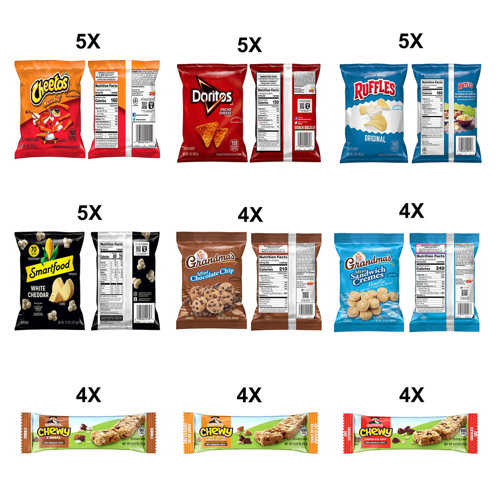 Frito-Lay opened pack with assorted individually wrapped snacks visible