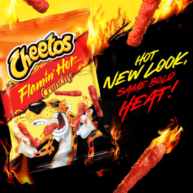 Frito Lay close-up of Flamin' Hot texture on chips, highlights crunchy seasoning