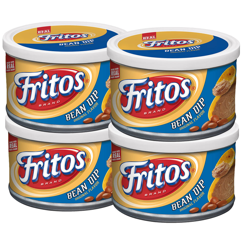 Fritos front-packaging showing four 9oz cans, convenient pantry supply