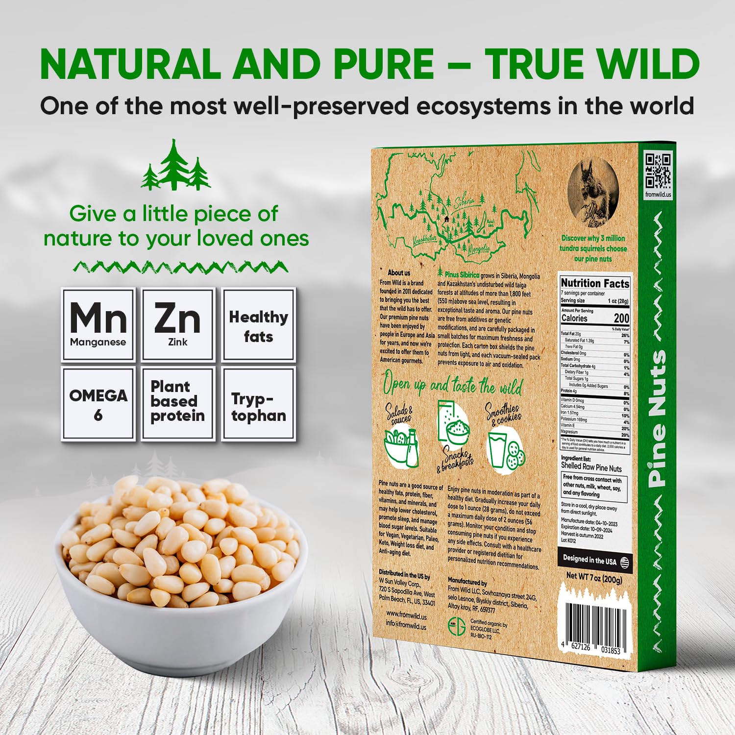 FROM WILD close-up of pine nut kernels highlighting texture and buttery appeal