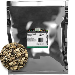 Frontier Co-op comfrey root front of bag showing label and certifications for easy identification