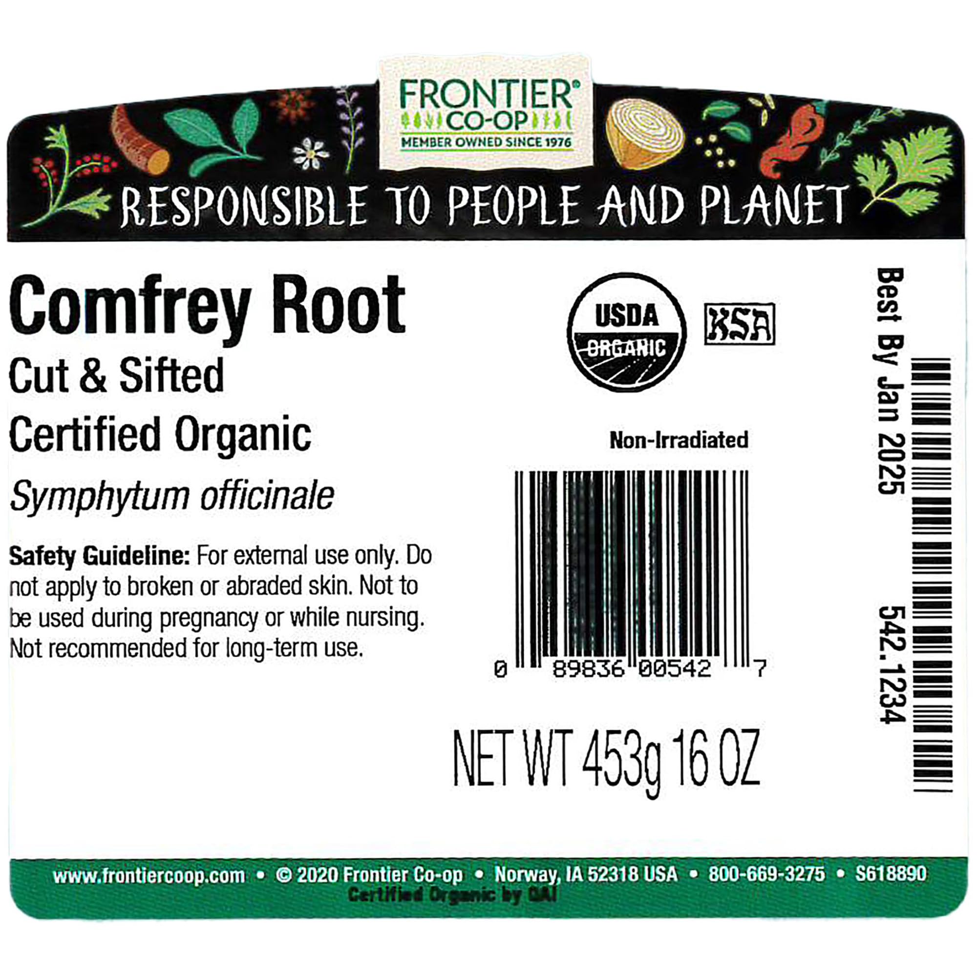 Frontier Co-op comfrey root close-up of cut-and-sifted particles highlighting consistent texture
