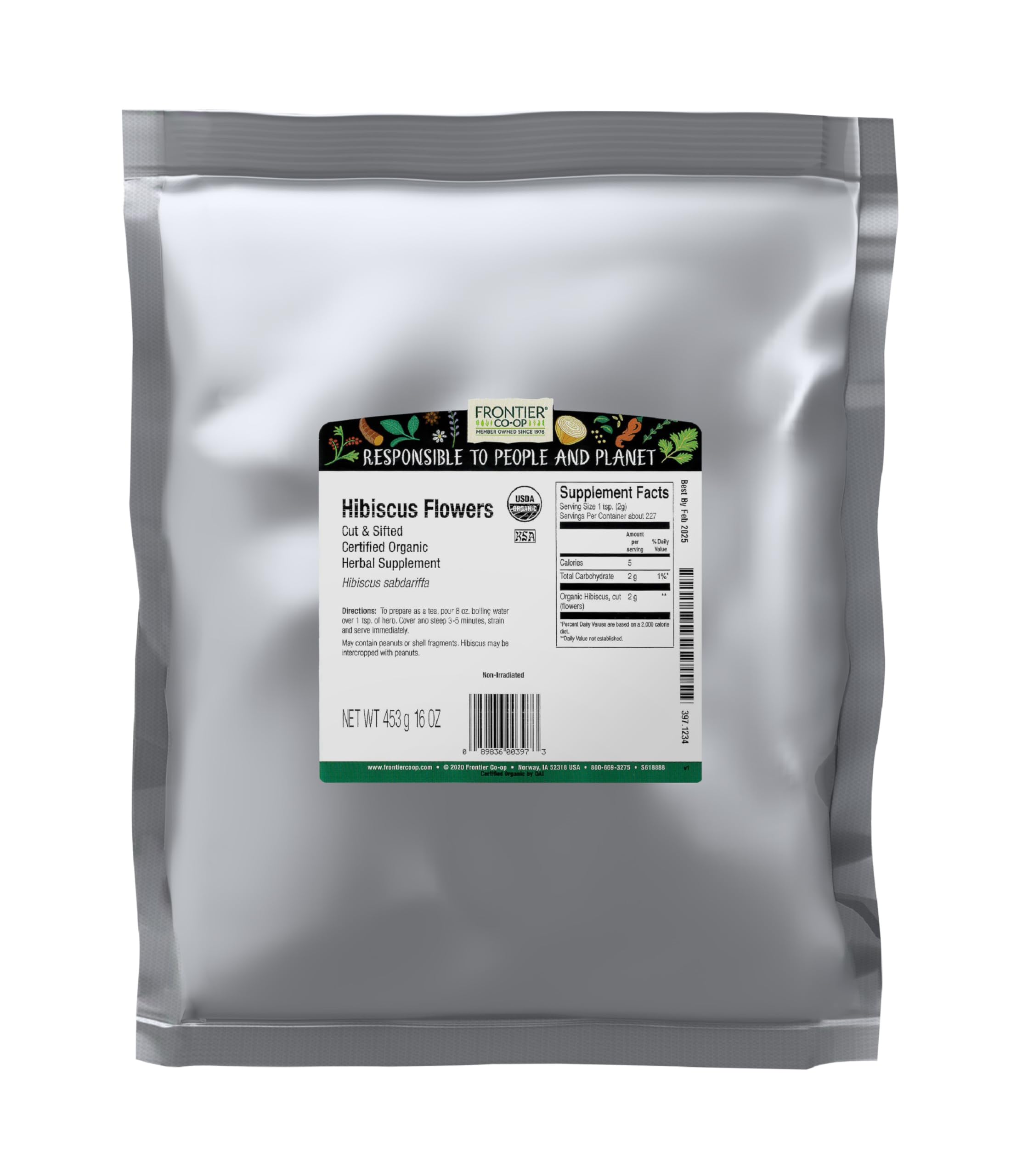 Frontier Co-op front packaging 16 oz bag showing product and certifications