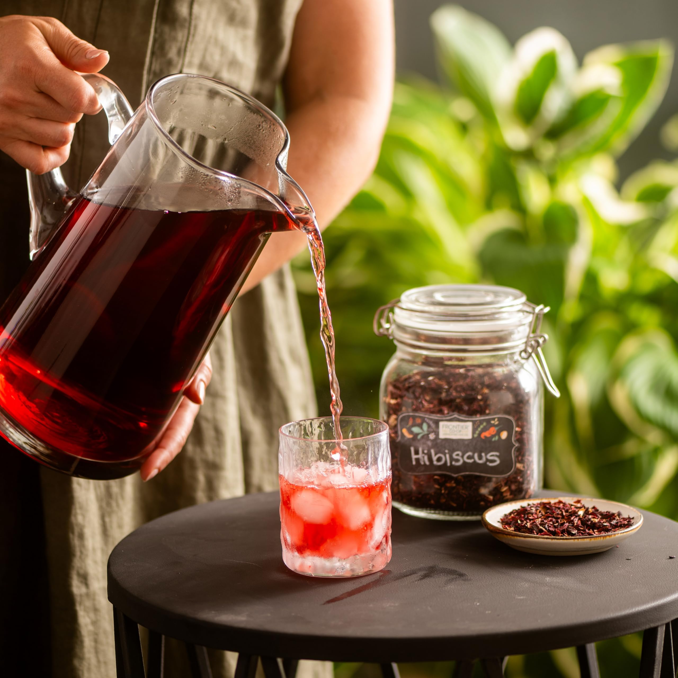 Frontier Co-op dried hibiscus on spoon to show scale and usable portion sizes
