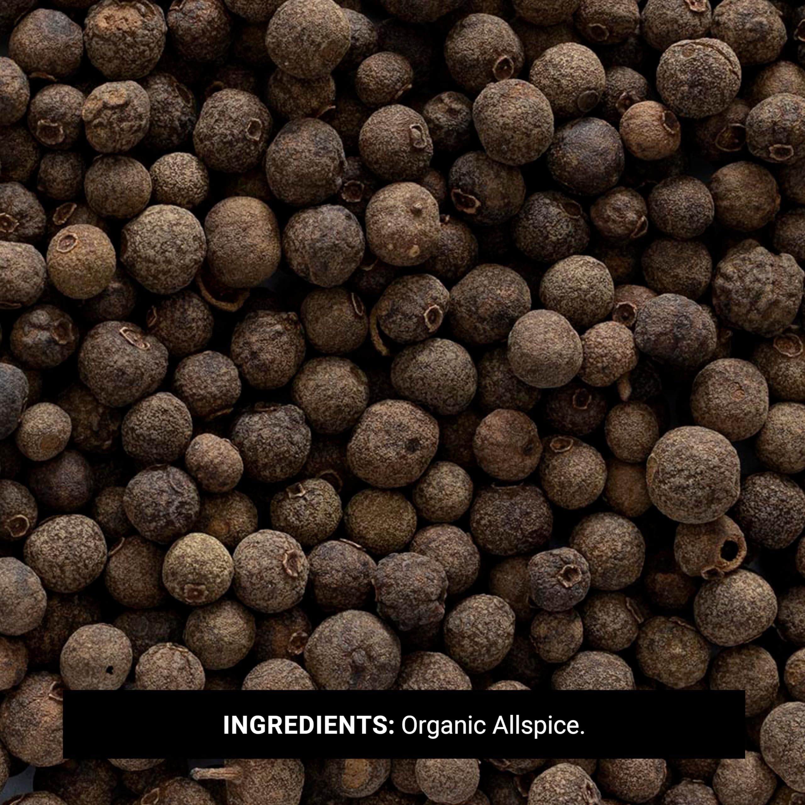 Closeup of Frontier Co‑op allspice berries showing texture and aromatic oil preservation