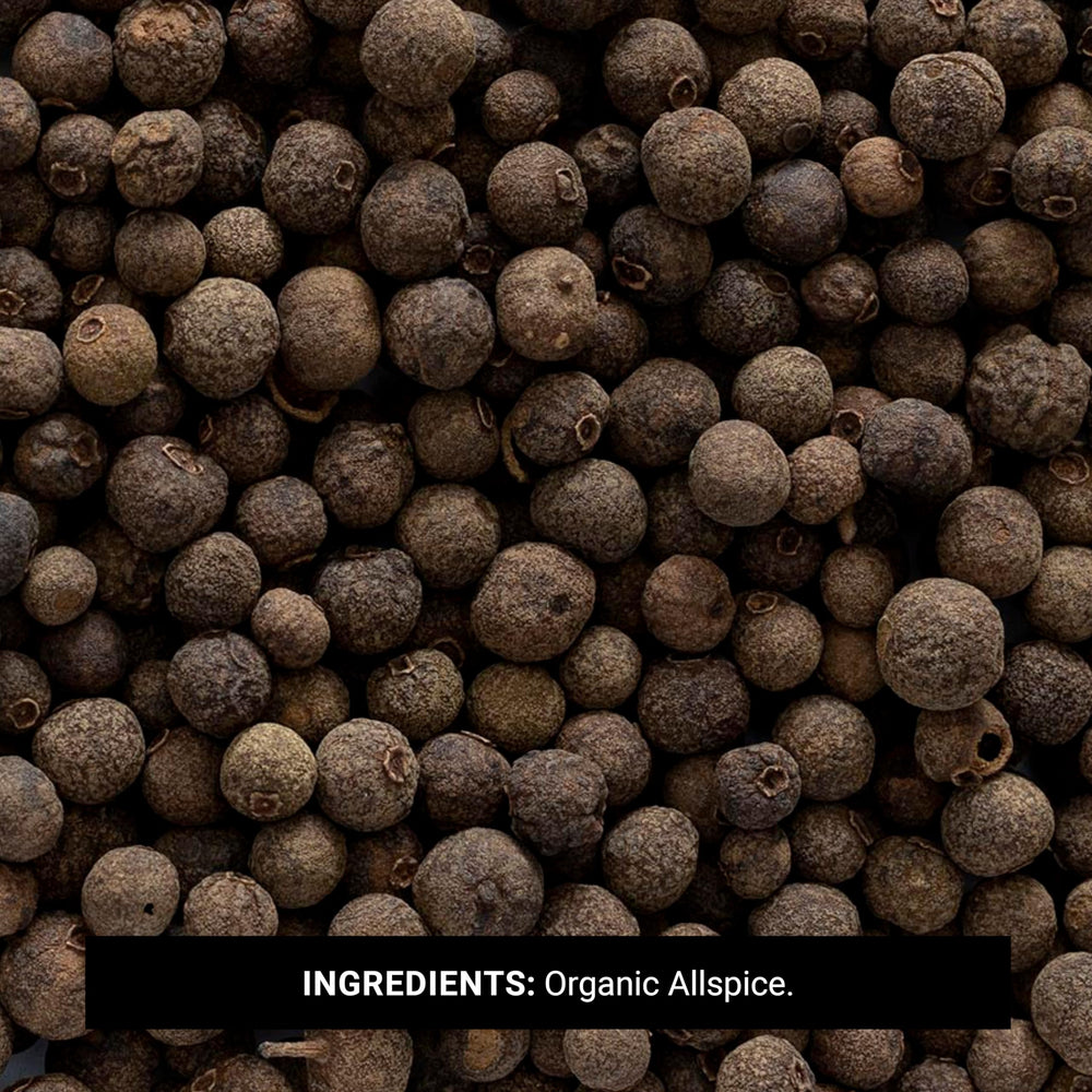 Closeup of Frontier Co‑op allspice berries showing texture and aromatic oil preservation