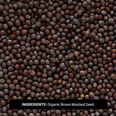 close-up of Frontier Co-op brown mustard seeds texture and color for fresher grinding benefit