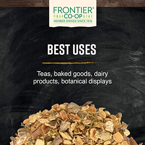 Frontier Co-op 1 lb cascara sagrada beside measuring spoon for size and portion guidance