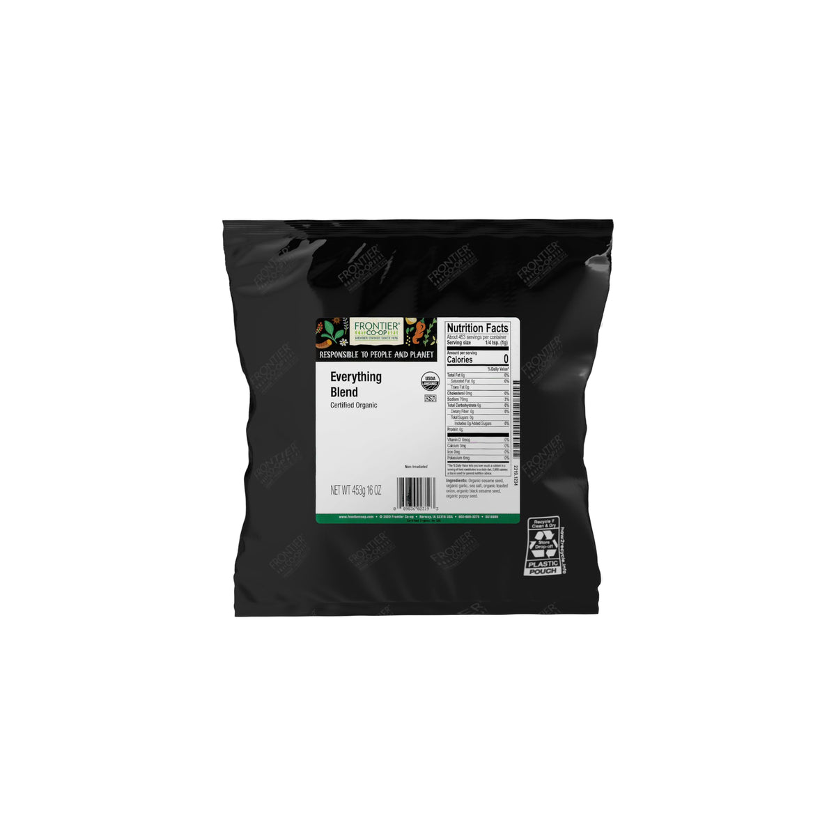 Frontier Co-op Everything Blend front bag view shows bulk packaging and organic label benefit