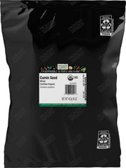 Frontier Co-op front packaging showing one-pound bulk and organic seal, ensures value