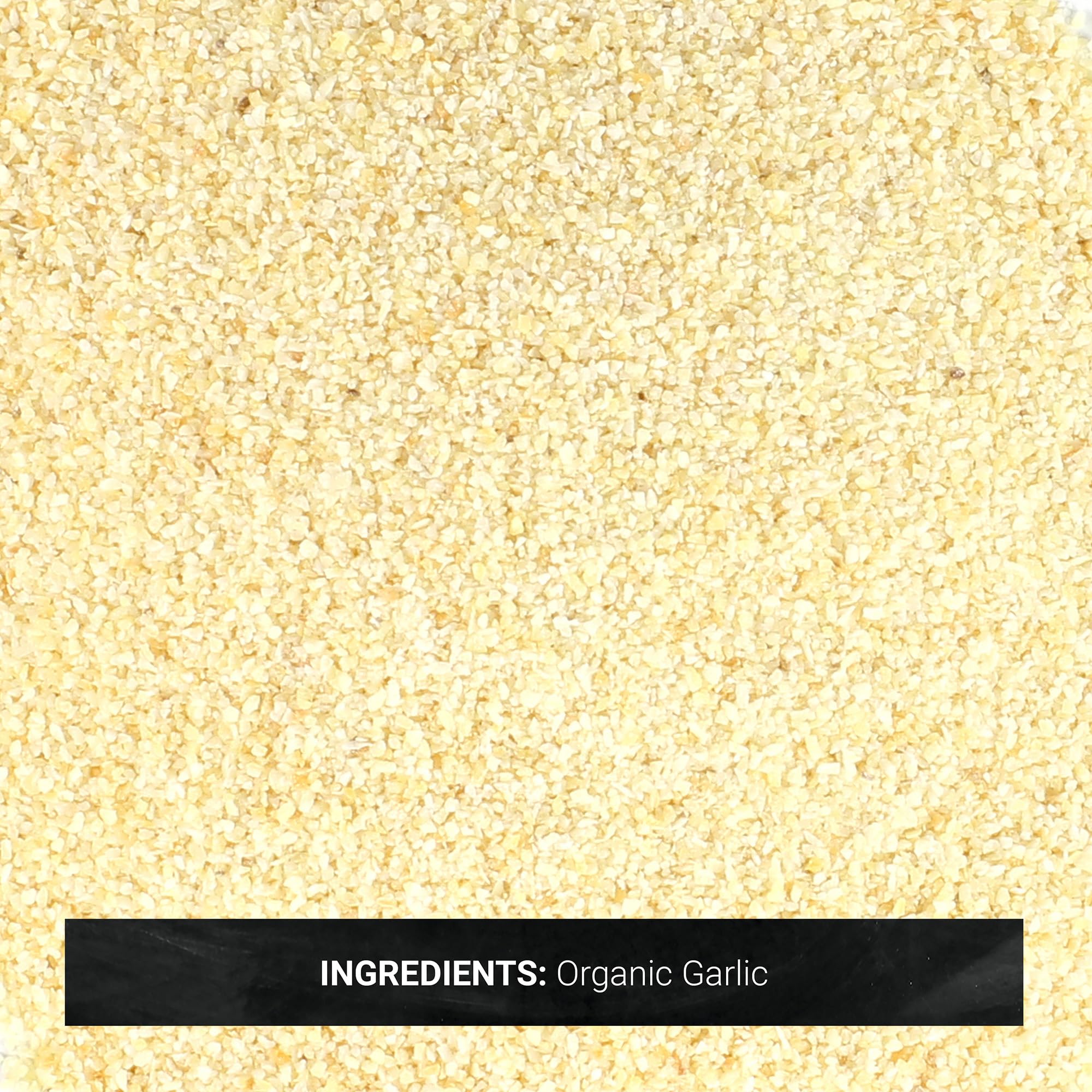 Close-up of garlic granules texture by Frontier Co-op highlighting even granule size and flavor