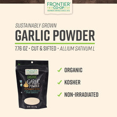 Close-up of Frontier Co-op garlic powder texture showing fine grind and strong aroma