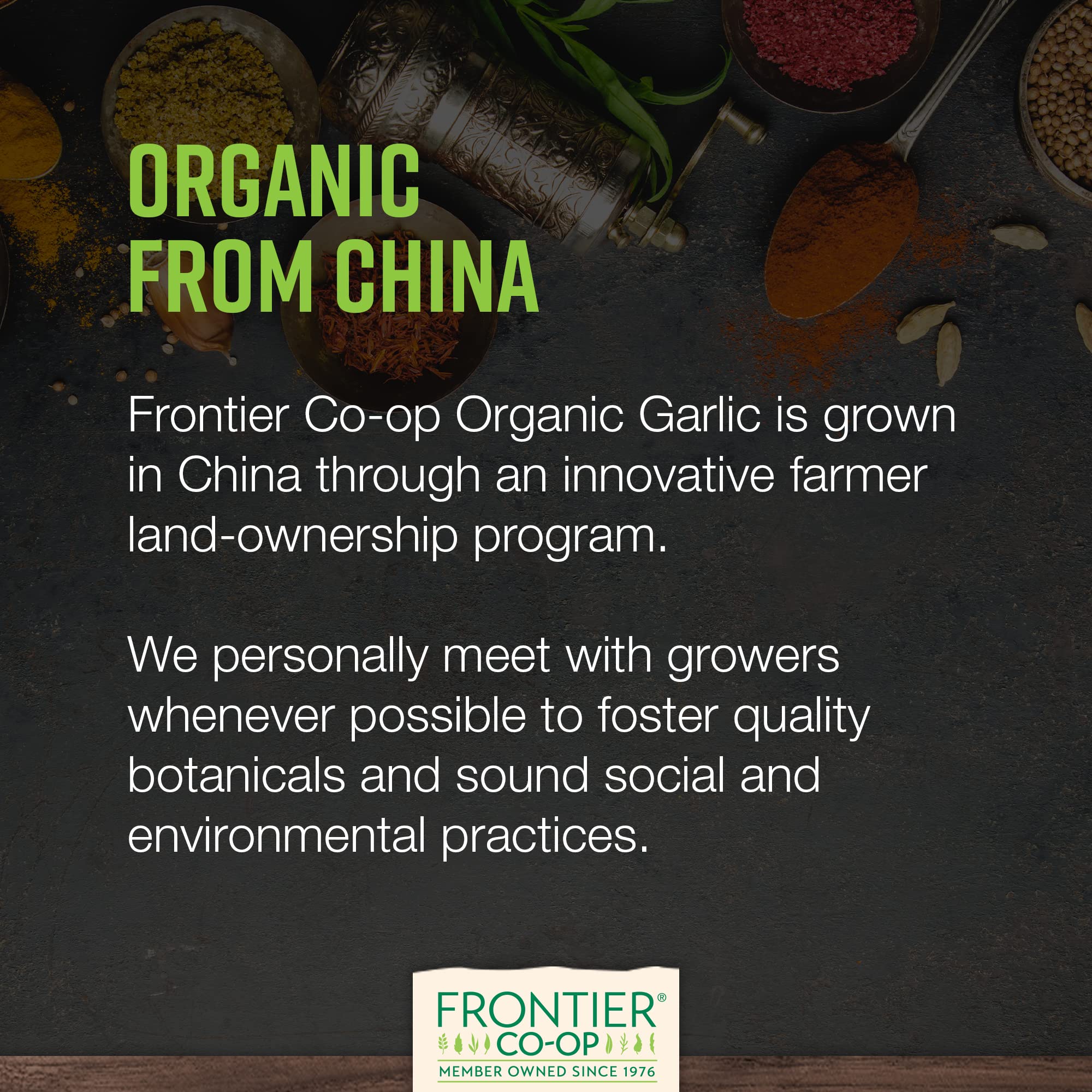 Garlic powder blended into spice mix by Frontier Co-op, enhances rubs and sauces