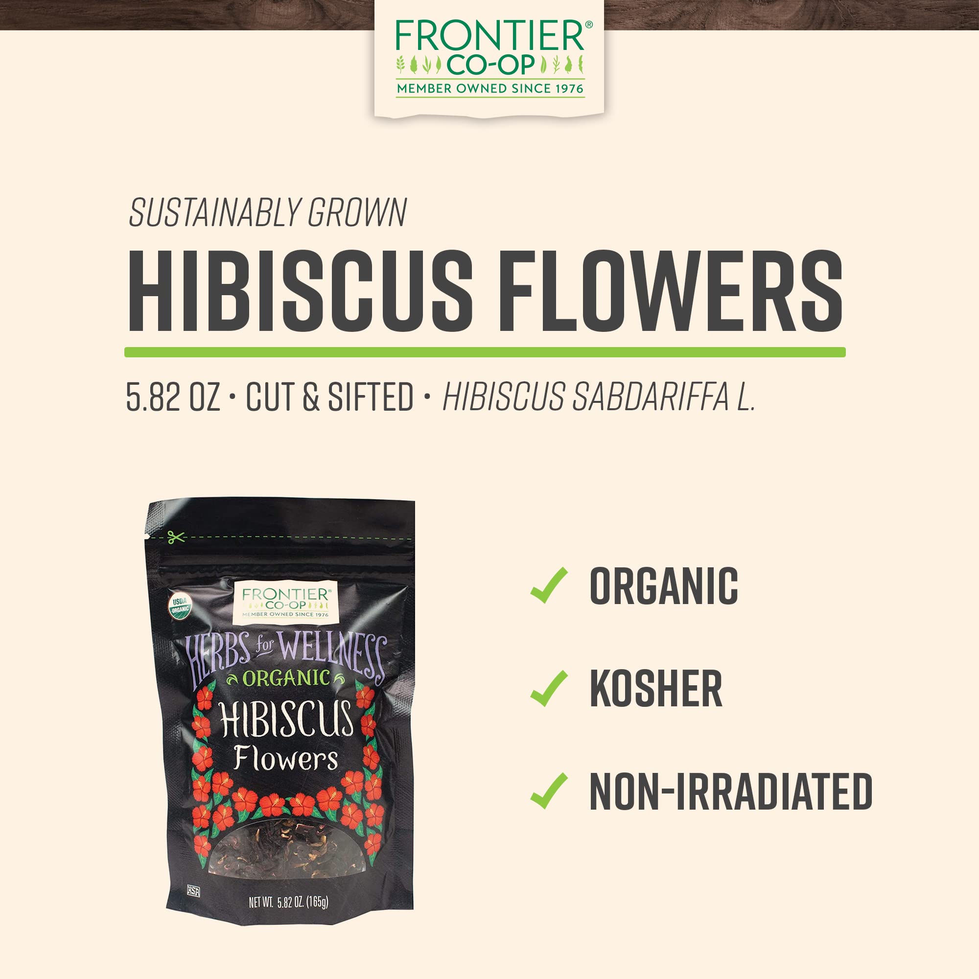 Frontier Co-op close-up of dried hibiscus petals highlighting rich crimson texture