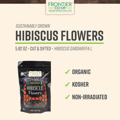 Frontier Co-op close-up of dried hibiscus petals highlighting rich crimson texture