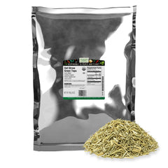 Frontier Co-op pouch of oatstraw green tops showing product packaging and clear labeling benefit of trusted source